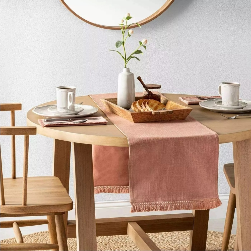 Hearth & Hand w/ Magnolia Oversized Fringe Table Runner Rose 20 x 90" - New